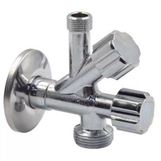 Albertoni Кран подвійний кутовий для сантехприладів Ø1/2″ х 3/8″ х 3/4″ (D902594)