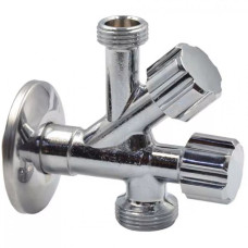 Albertoni Кран подвійний кутовий для сантехприладів Ø1/2″ х 1/2″ х 3/4″ (D902694)