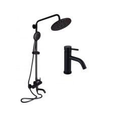 Qtap Комплект змішувачів Lidz Aria Black: Душова система LDARI1031BLA43370 + Змішувач для раковини LDARI0011FBLA46092