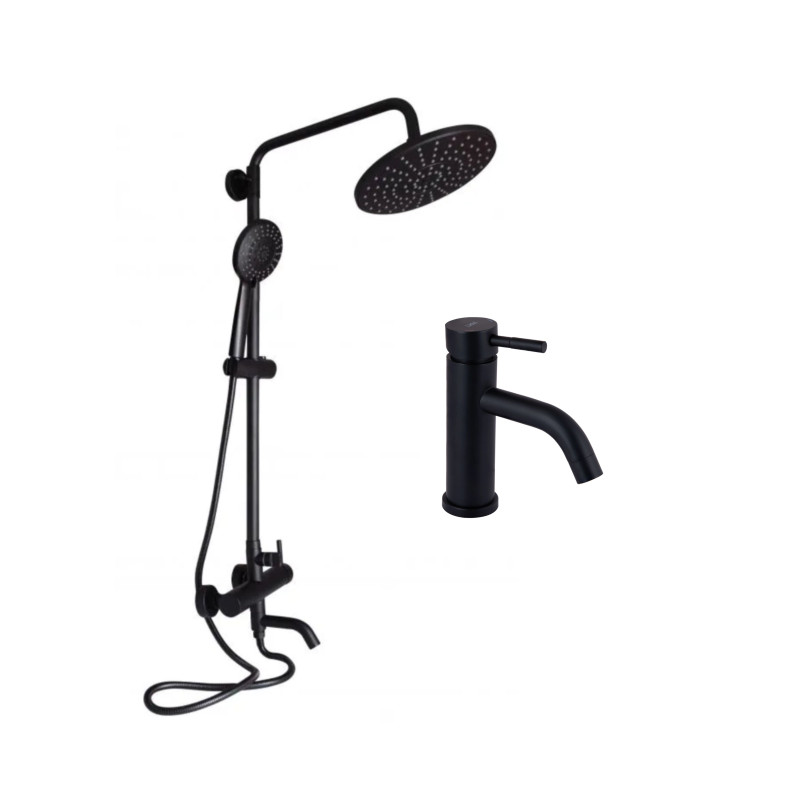 Qtap Комплект змішувачів Lidz Aria Black: Душова система LDARI1031BLA43370 + Змішувач для раковини LDARI0011FBLA46092