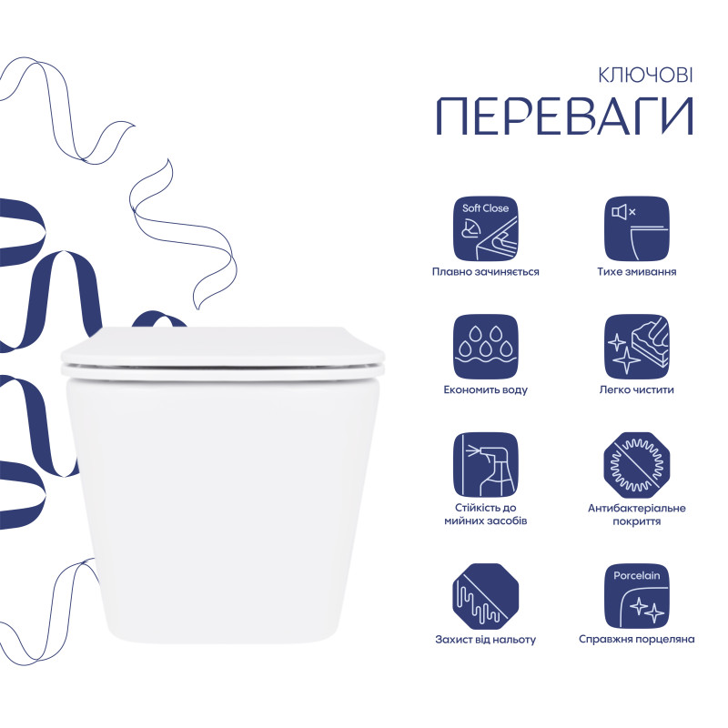 Qtap Унітаз підвісний Crow безобідковий з сідінням Soft-close QT05335170W