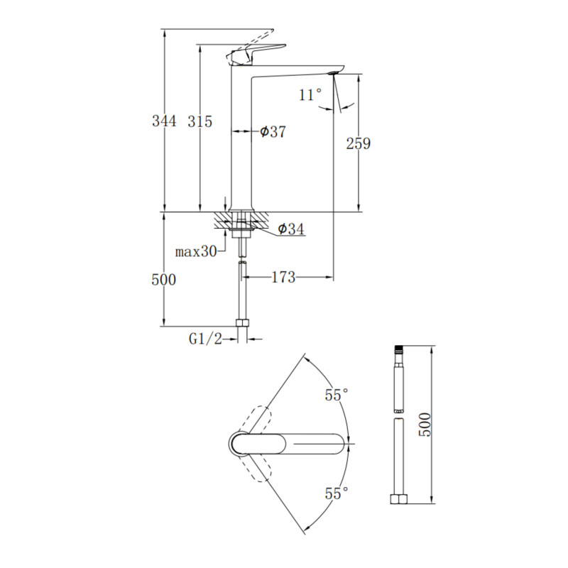 Qtap Змішувач для раковини Evia високий QTEVI269CRM47577 Chrome