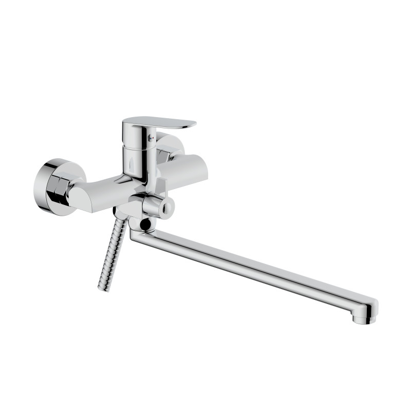 Qtap Змішувач для ванни Evia з довгим поворотним виливом (з душовим гарнітуром) QTEVI260CRM47579 Chrome