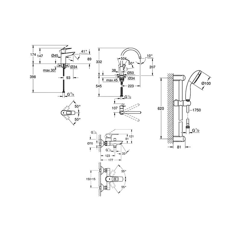 Grohe BAULOOPнабір змішувачів для ванни +кухня (23337001+23603001+26748003+31232001), (UA123225K3)