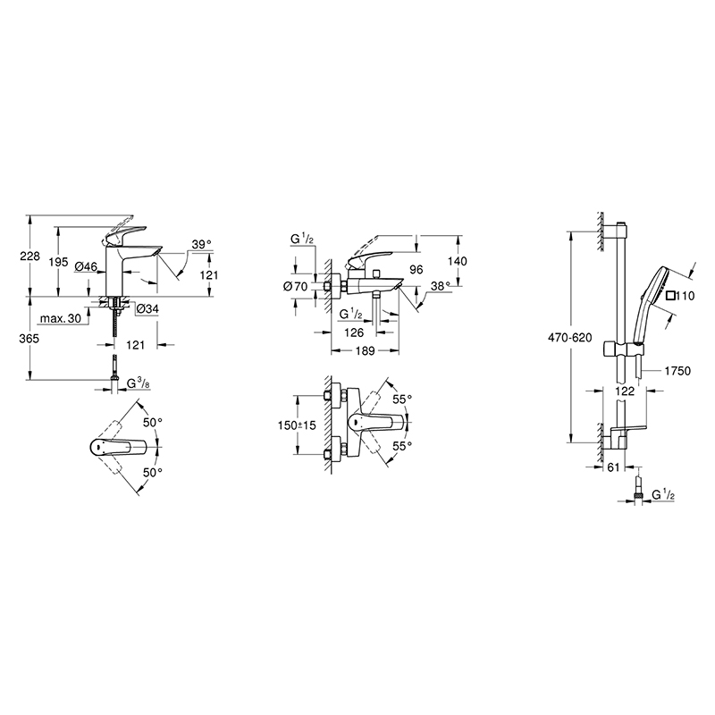Grohe EUROSMARTнабор смесителей для ванны (23324003+33300003+26907003), (UA123246M3)