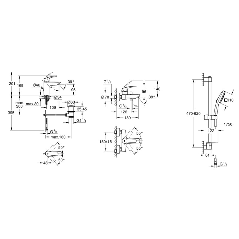 Grohe EUROSMART набір змішувачів для ванни (33265003+33300003+26907003), (UA123238S3)