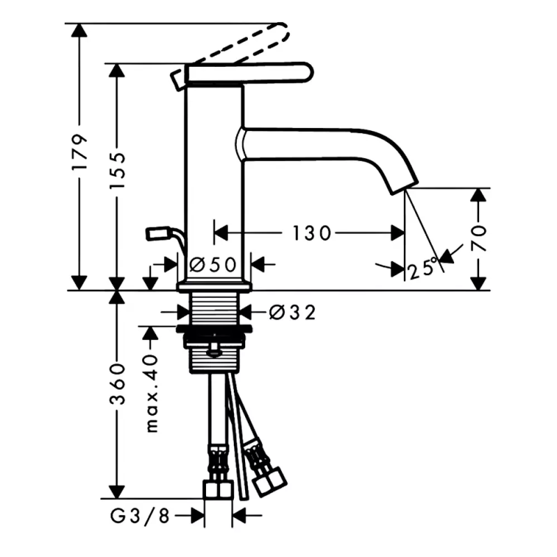 Axor ONE смеситель для умывальника 70 однорычажный, с pop-up сливным гарнитуром, хром, (48000000)