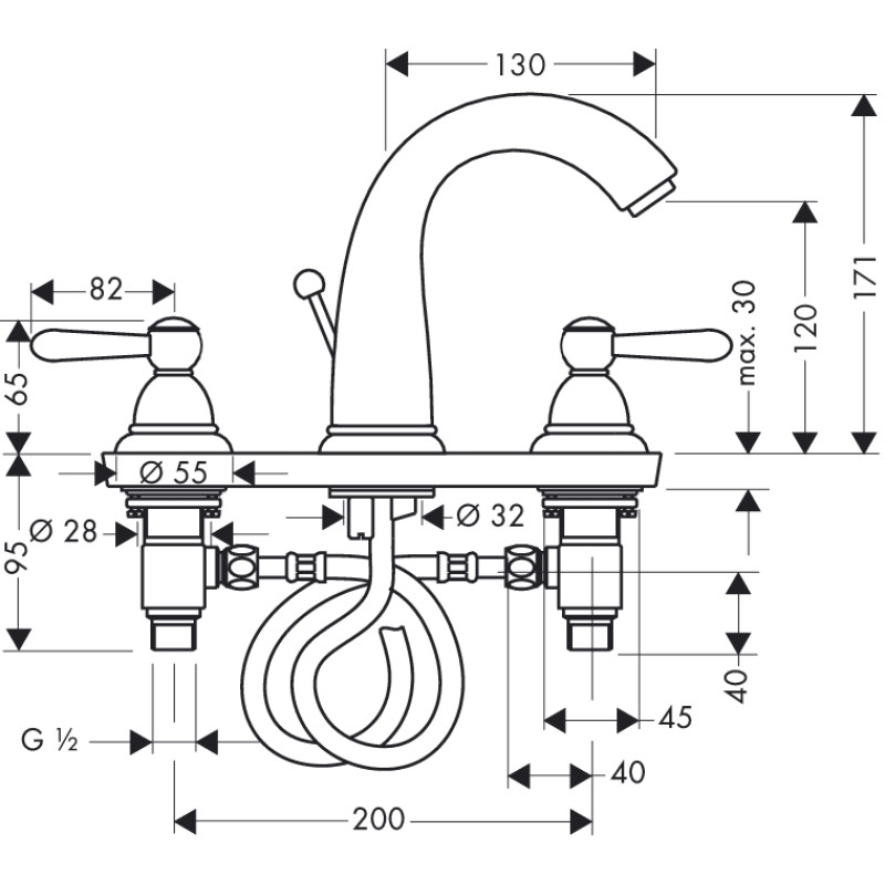 Axor Смеситель Hansgrohe на 3 отверстия, с рычаговыми рукоятками (17134090)
