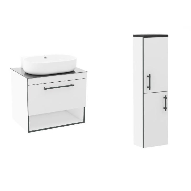 IMPRESE BLACK EDGE комплект мебели 90см, белый: тумба подвесная + умывальник накладной + пенал подвесной, (f32119W(3))