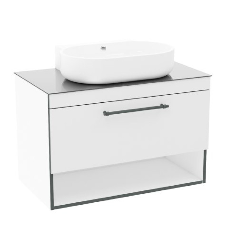 IMPRESE BLACK EDGE комплект мебели 90см, белый: тумба подвесная + умывальник накладной + пенал подвесной, (f32119W(3))