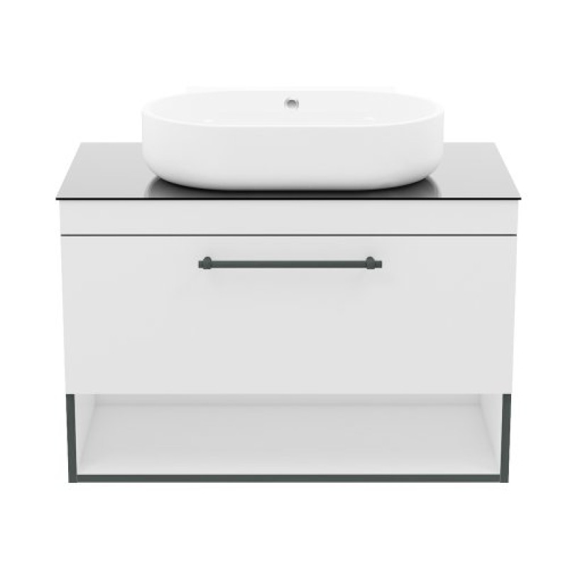 IMPRESE BLACK EDGE комплект мебели 90см, белый: тумба подвесная + умывальник накладной + пенал подвесной, (f32119W(3))