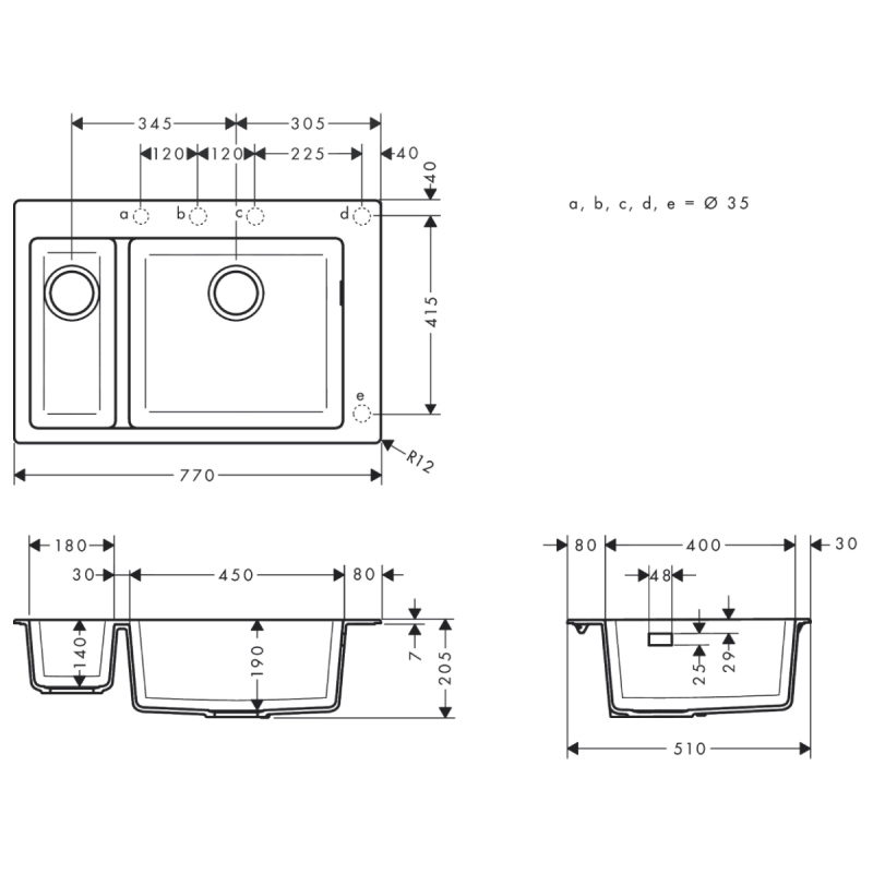 Hansgrohe S510-F635 мойка для кухні, що вбудовується, 180/450, колір сірий камінь, (43315290)