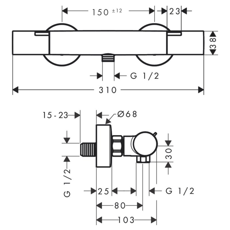 Hansgrohe ECOSTAT FINEтермостат для душа внешнегомонтажа, хром, (13324000)