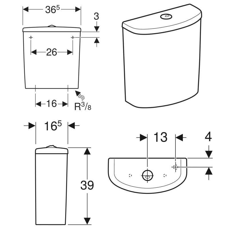 Geberit SELNOVA бачок змивний зовнішнього монтажу, подвійний змив, підведення води знизу, (500.268.01.1)
