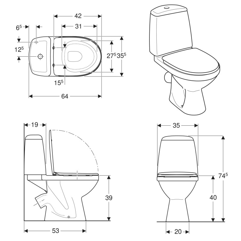 KOLO SOLO компакт напольный кос.выпуск бачок 3/6л. нижн.подвод, сиденье Duroplast Soft Close, Украина (S7923200UA)