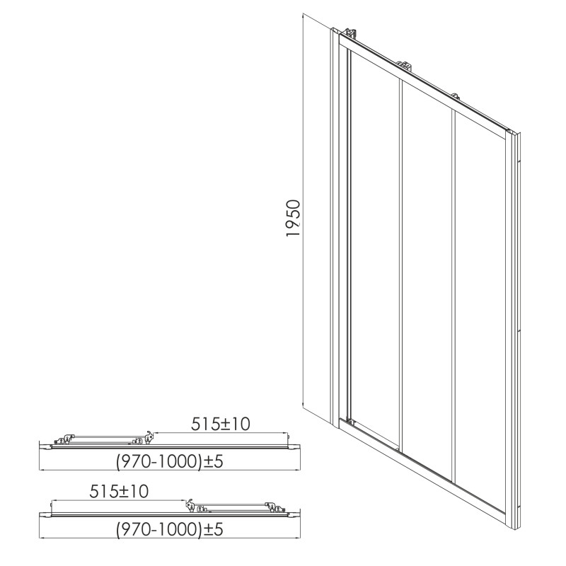 EGER Двері 100*195см 3-х елементні розсувні, профіль білий, скло FRIZEK, (599-075-100)