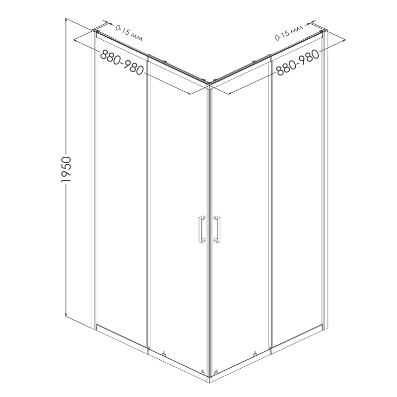 EGER VI`Z new CС душова кабіна 95*95*195см квадратна, регульований (+/-5cм) профіль хром, скло прозоре, (599-066СС/1)