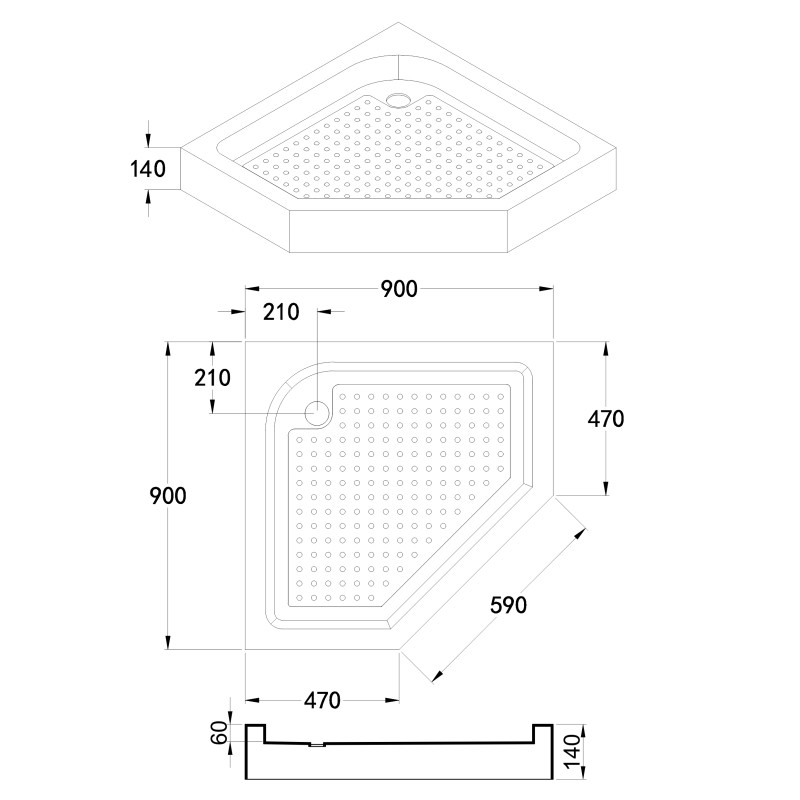 VOLLE поддон 90*90*14см пятиугольный акриловый , в комплекте с сифоном, (4400.143007)