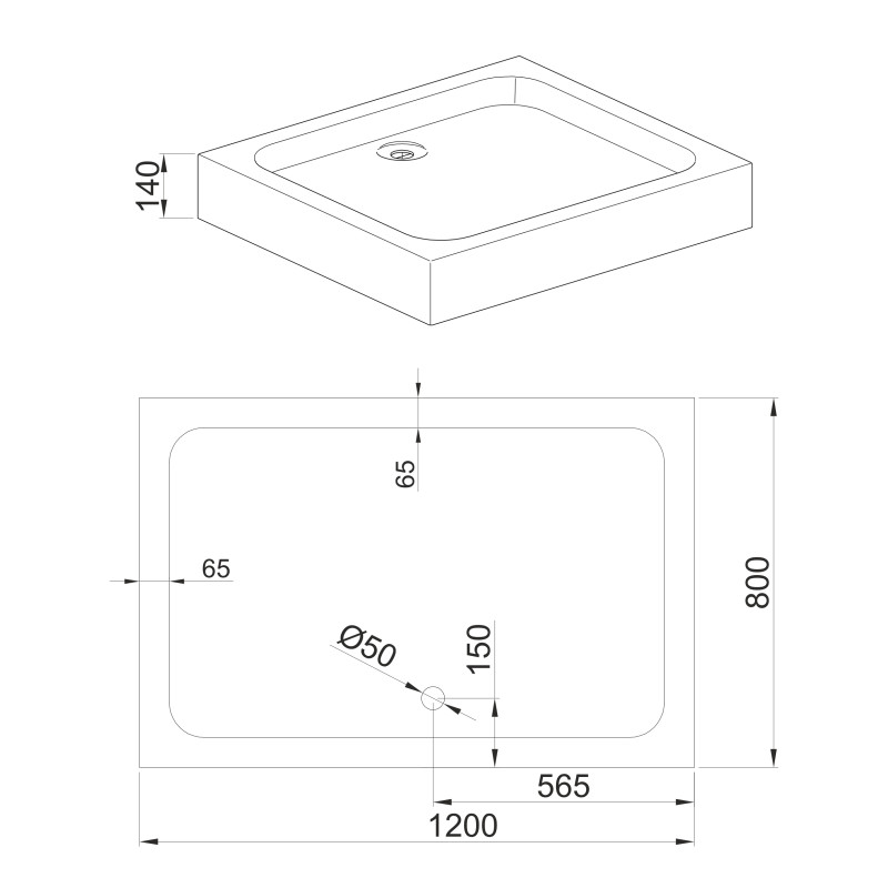 VOLLE поддон 80*120*14см прямоугольный акриловый , в комплекте с сифоном, (4400.133007)