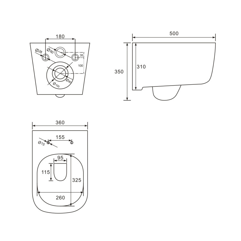 VOLLE MEKKO rimless унітаз підвісний, сидіння duroplast, (1349.01000)