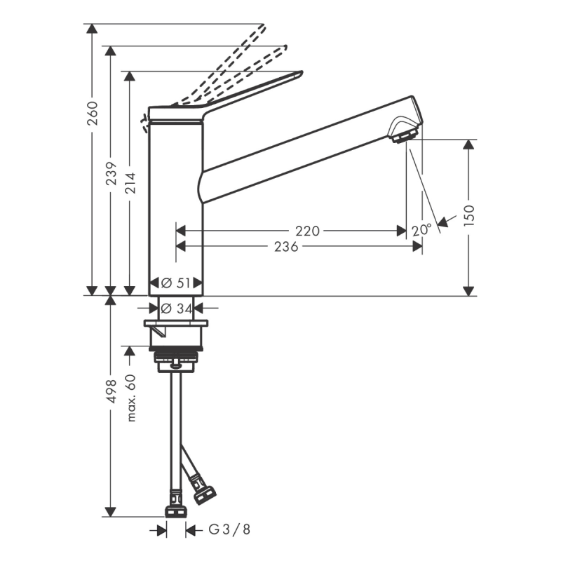 Hansgrohe ZESIS M33 смеситель для кухни 150, 1jet, ECO, CoolStart, цвет хром, (74813000)