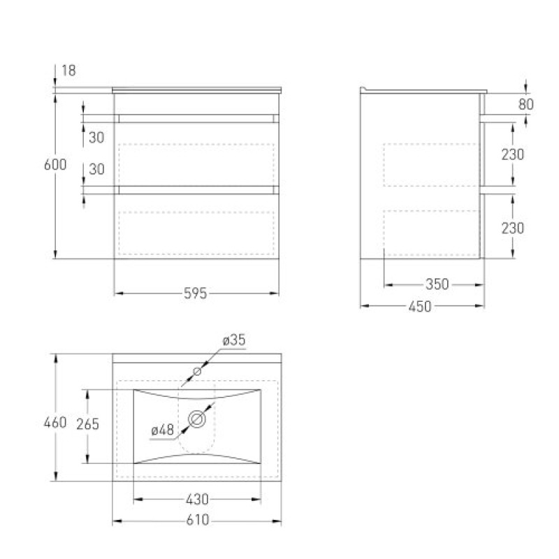 IMPRESE VACLAV комплект мебели 60см белый: тумба подвесная, 2 ящика + умывальник мебельный арт i11042A, (u08506403FH)
