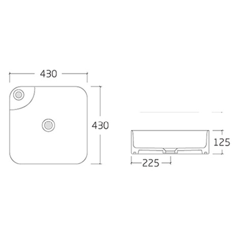 VOLLE ARTE умывальник 43*43*13см накладной с отверстием под смеситель, квадратный, (1301.005443)