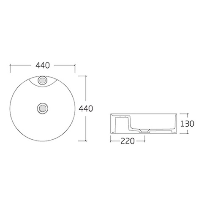 VOLLE ARTE умывальник 45*45*13см накладной с отверстием под смеситель, круглый, (1301.005445)