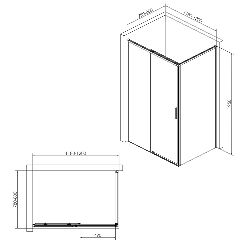 IMPRESE OSSER душевая кабина 120*80*195см прямоугольная, раздвижная профиль черный мат, стекло прозрачное, (s6400601TR)