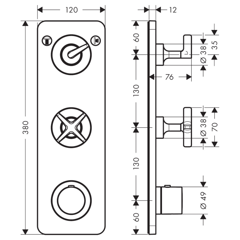 Axor Термостат Hansgrohe Citterio E с панелью, для 2 потребителей (36703990)