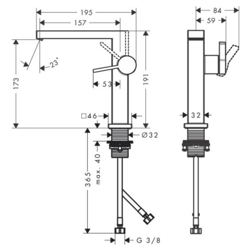 Hansgrohe TECTURIS E смеситель для умывальника 150, однорычажный,CoolStart, push-open, цвет черный матовый, (73040670)