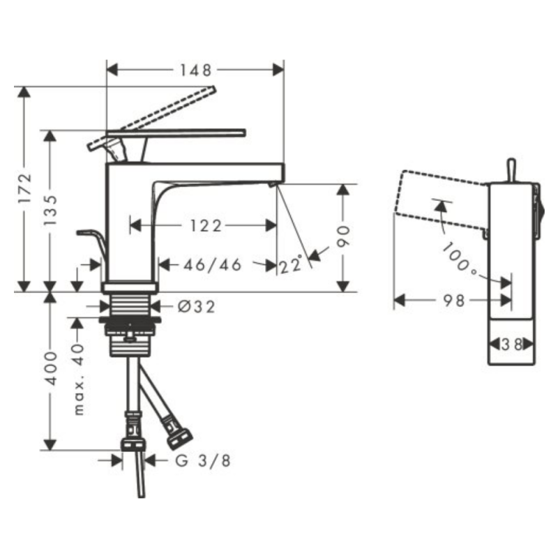 Hansgrohe TECTURIS E смеситель для умывальника 80, однорычажный, Eco Smart, Сool Start, цвет хром, (73002000)