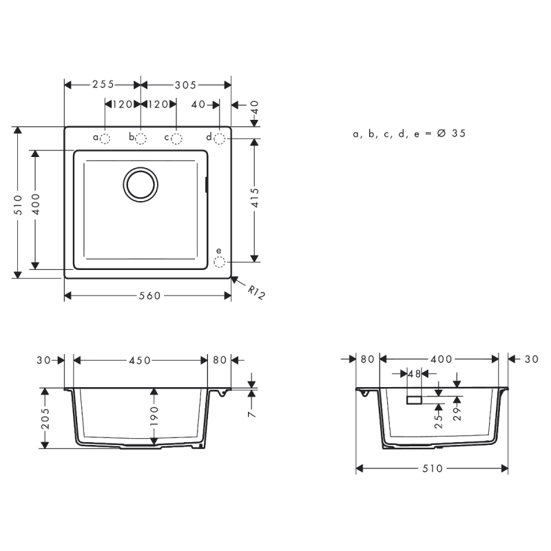 Hansgrohe S510-F450 мойка для кухни, встроенная,54*49см,цвет серый камень, (43312290)