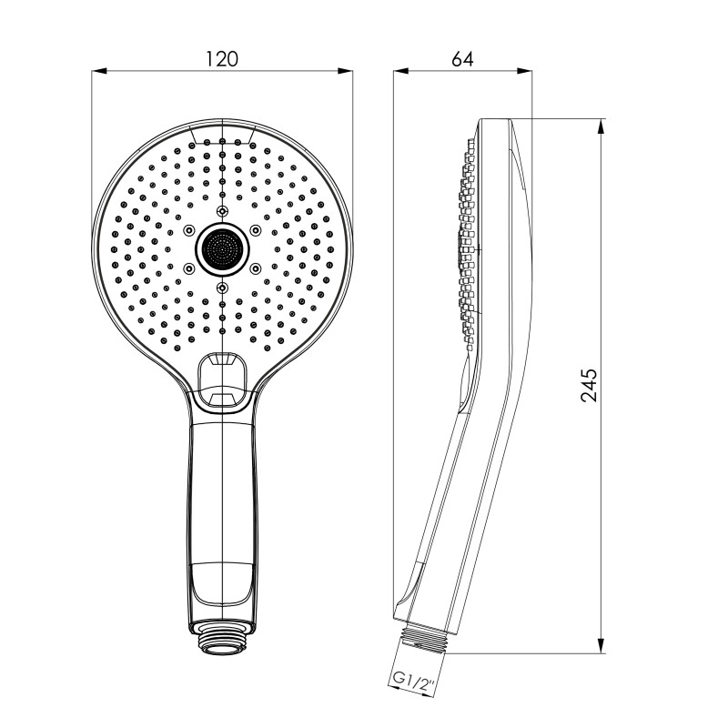 IMPRESE Душ ручний LSR-120CR, 120 мм, 3 режими, кнопковий перемикач, хром, (f03600101AW)