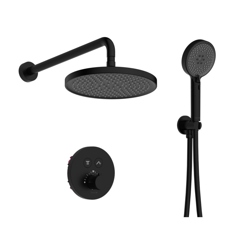 IMPRESE CENTRUM ER система душова прихованого монтажу (термостат 2 функції, кнопки перемикання, душ d240мм ABS,лійка 3 режими,шланг 1500мм PVC),чорний матовий, (V-10261ER)