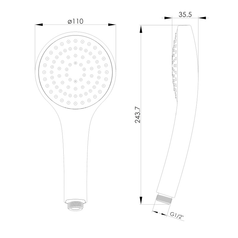 IMPRESE Душ ручний 110 мм, 1 режим, хром, (f03600101BC)