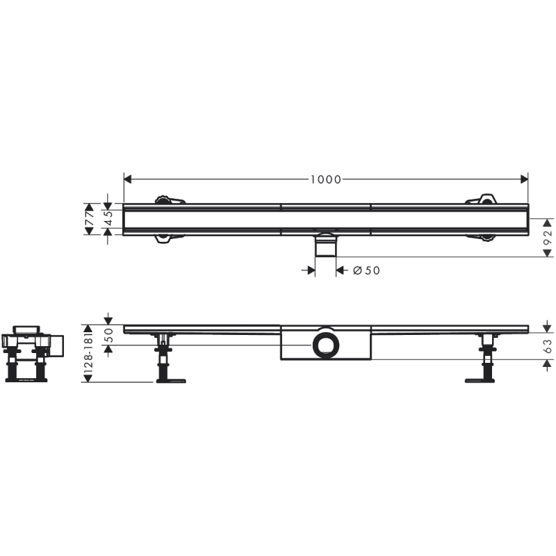 Hansgrohe RAINDRAIN COMPACT монтажный комплект для стандартнойустановки1000мм, цвет нержавеющая сталь, (56182800)
