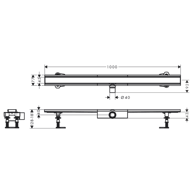 Hansgrohe RAINDRAIN COMPACT монтажный комплект для плоской установки1000мм, цвет нержавеющая сталь, (56170800)