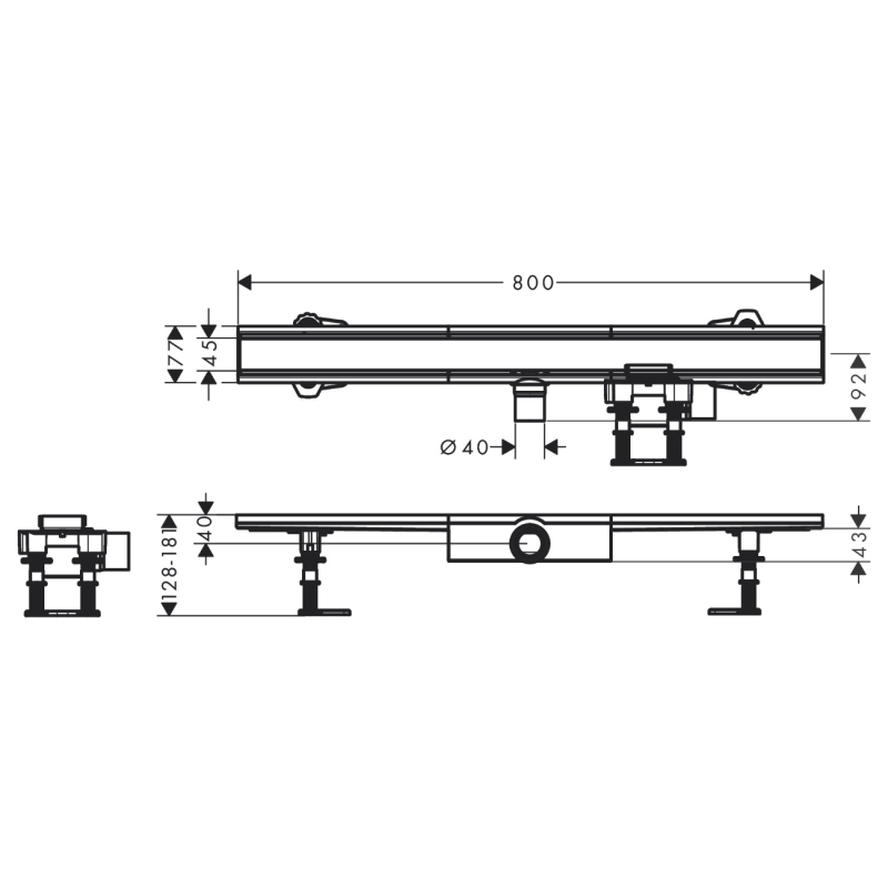 Hansgrohe RAINDRAIN COMPACT монтажный комплект для плоской установки800мм, цвет нержавеющая сталь, (56166800)