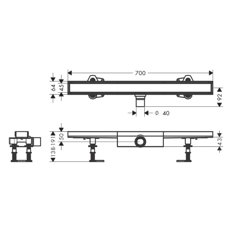 Hansgrohe RAINDRAIN COMPACT монтажный комплект для плоской установки под плитку700мм, (56165000)