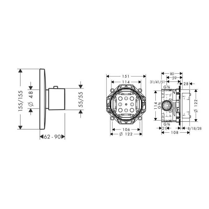 Hansgrohe PURAVIDA Термостат для ванни ПМ, цвет белый+IBOX universal прихована частина для змішувача, (15772400+01800180)