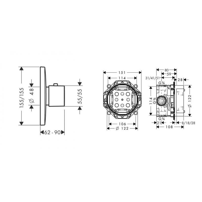Hansgrohe PURAVIDA Термостат для ванни СМ+IBOX universal прихована частина для змішувача, (15770400+01800180)