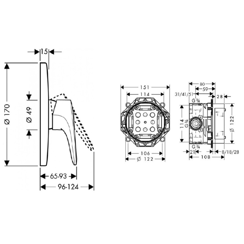 Hansgrohe Metropol E -смеситель для душа (хром- золото) +IBOX universal скрытая часть для смесителя, (14675090+01800180)