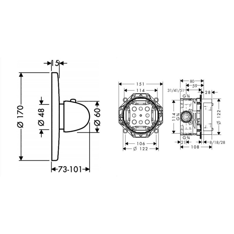 Hansgrohe Ecostat Термостат для душа+IBOX universal скрытая часть для смесителя, (15710000+01800180)