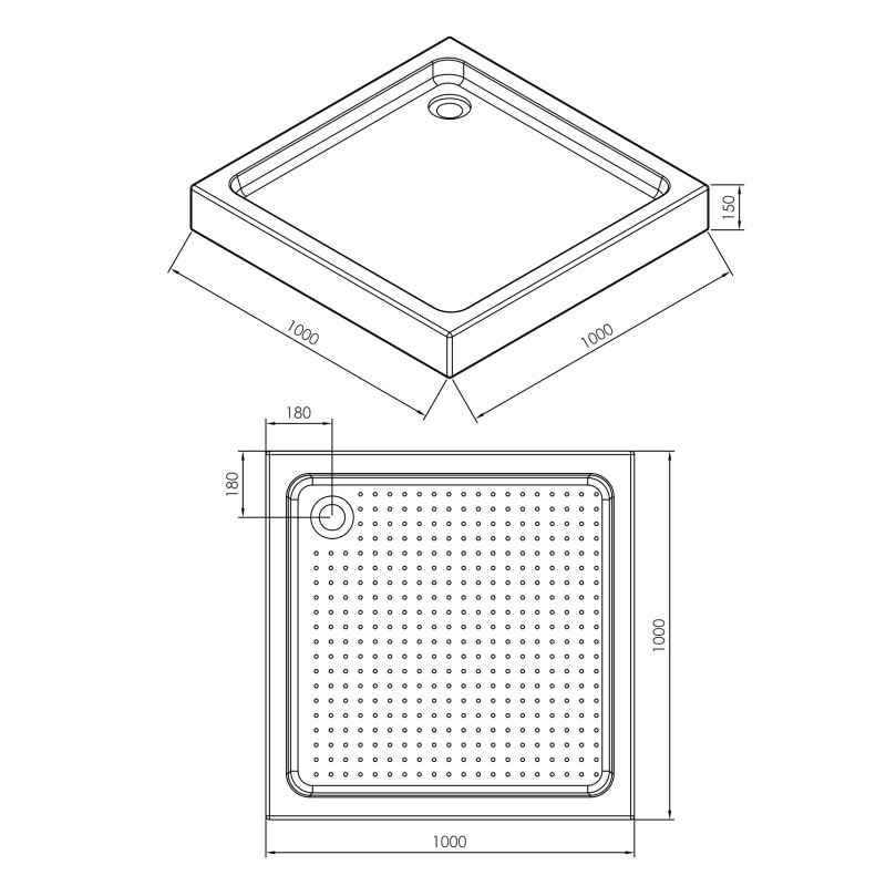 IMPRESE поддон 100*100*15см квадратный акриловый , в комплекте с сифоном, (s0941010S)