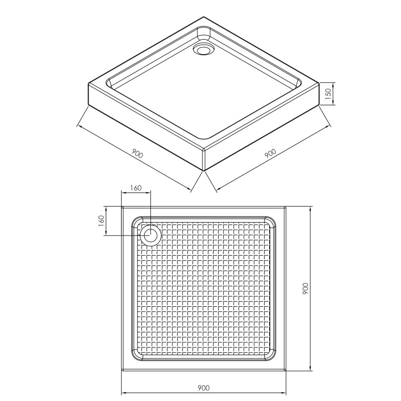 IMPRESE поддон 90*90*15см квадратный акриловый , в комплекте с сифоном, (s0949090S)