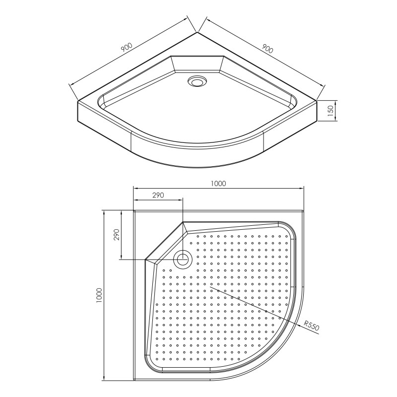 IMPRESE поддон 100*100*15см полукруглый акриловый , в комплекте с сифоном, (s0941010R)