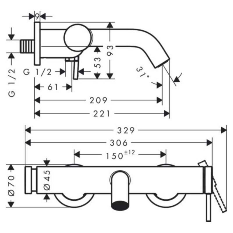 Hansgrohe TECTURIS Sсмеситель для ванны, однорычажный, цвет черный матовый, (73422670)
