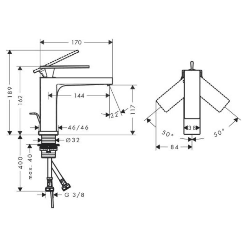 Hansgrohe TECTURIS E смеситель для умывальника 110, однорычажный, push-open, Eco Smart, цвет хром, (73010000)