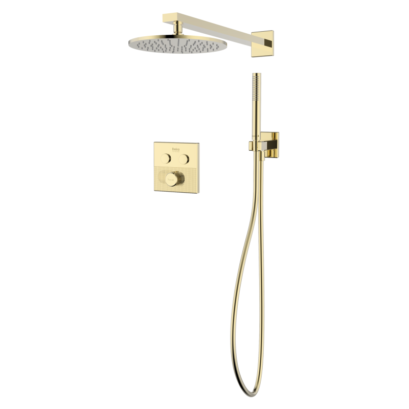 IMPRESE DEIRA система душова прихованого монтажу (термостат 2 функції, душ d250 мм латунь, лійка стік латунь 1 режим, шланг 1500 мм PVC), шампань, (ZMK1124090480)
